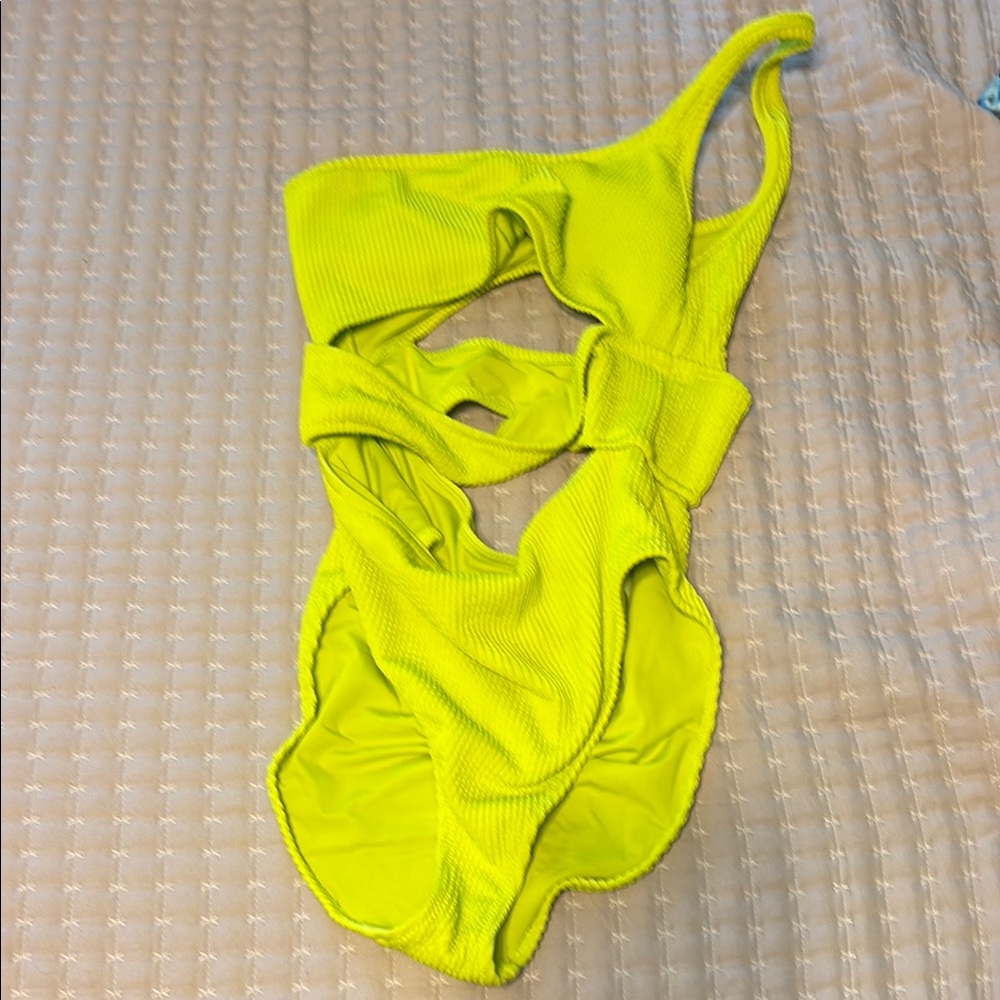 Aerie Vibrant Yellow One-Piece One Shoulder Swimsuit with cutouts size L